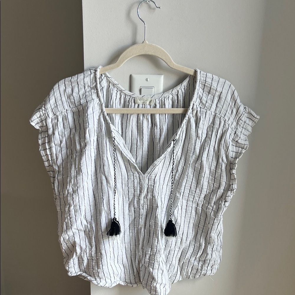 Striped White and Black Women's Top